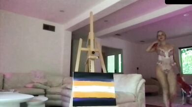 Caroline Zalog, Painting In Her Sexy Lingerie Livestream Onlyfans Video Leaked