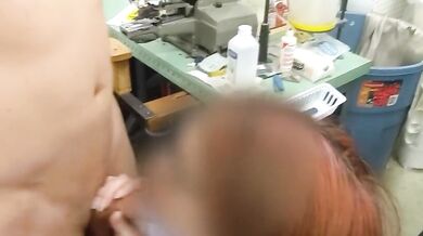 Cheating teen slut gives sloppy head and gets CREAMPIED at WORK