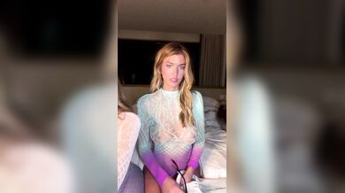 Lyna Perez, Hayley Maxfield, Two Glasses Beauties in Fishnet Lingerie Teasing